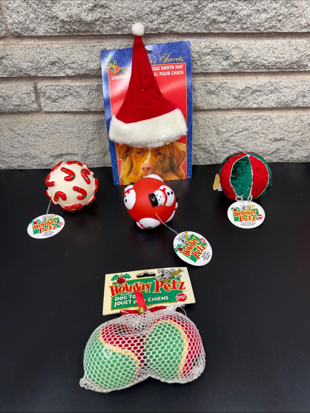 Holiday Petz Red Santa Hat & Red Holiday Dog Toy Set